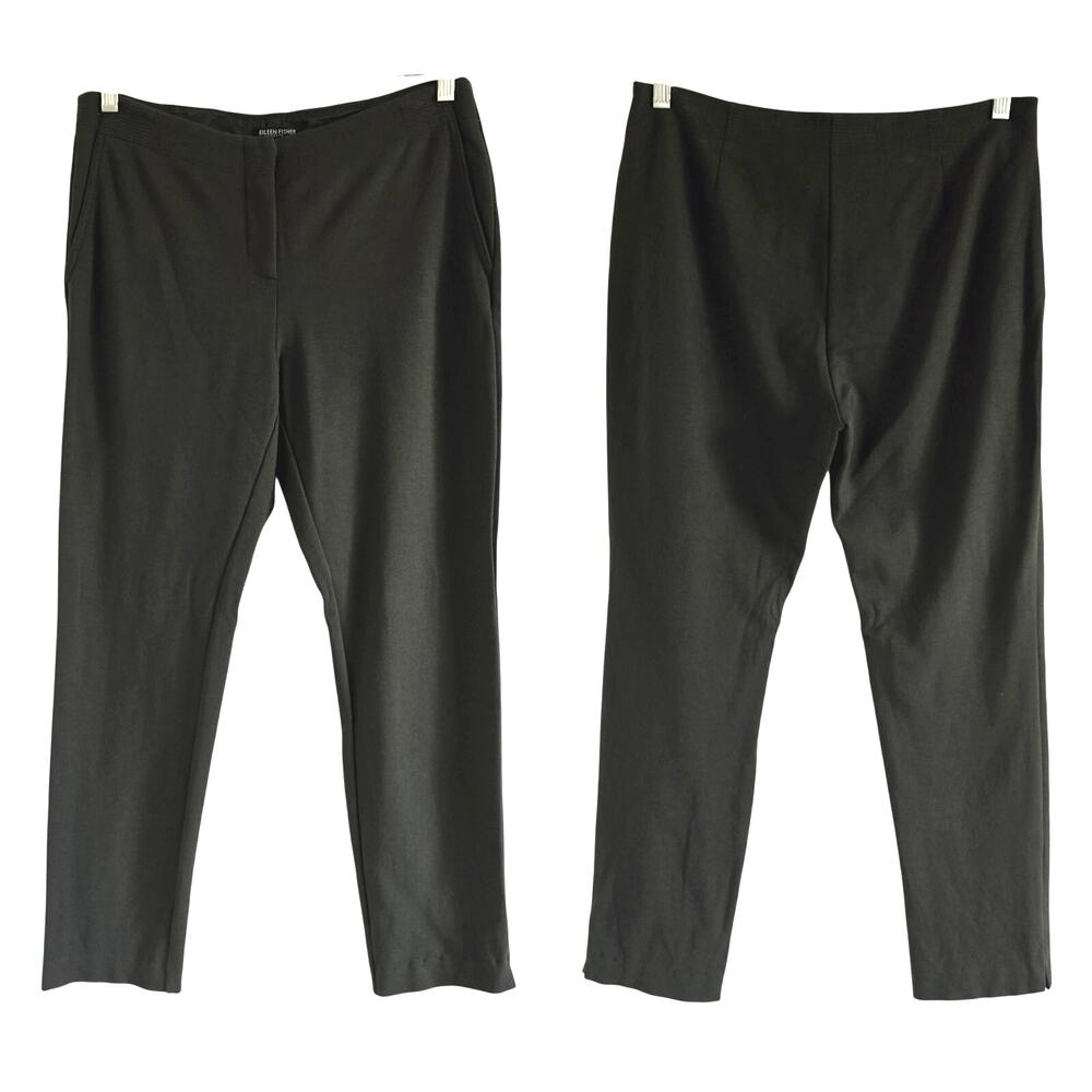 Eileen Fisher Stretch Cropped Pants with side slits Dark Olive Size M Petite